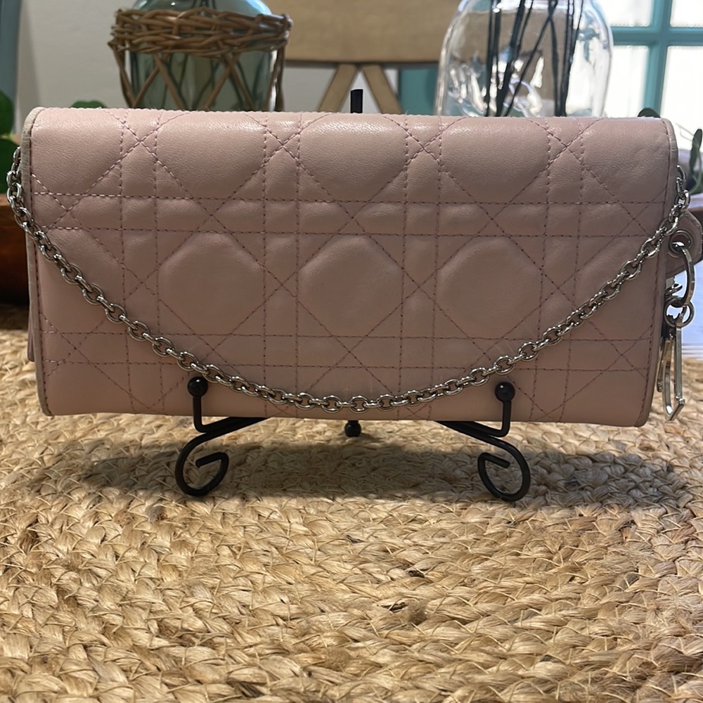 (MT150) Authentic Lady Dior Pink Cannage Quilt Lambskin Wallet on Chain - Picture 3 of 15